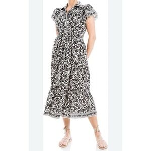 Max Studio Women's Dress‎ Size XS Black White Floral Tie Waist Dark Feminine